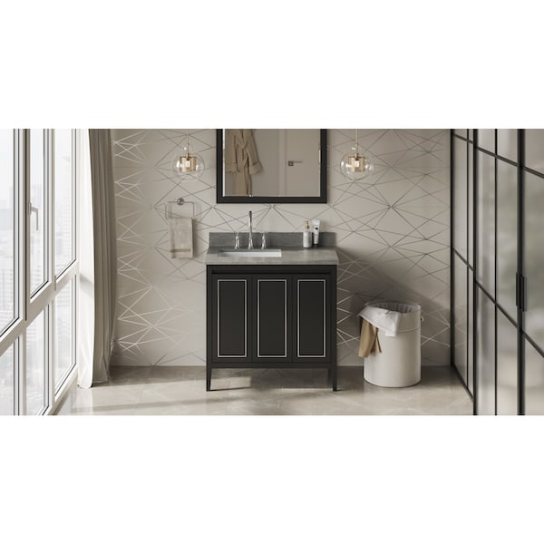 Jeffrey Alexander 36In. Blk Percival Vanity, Left Offset, Steel Gry Cultured Marble Vanity Top, Undrmnt Rctngl Bowl VKITPER36BKSGR - main